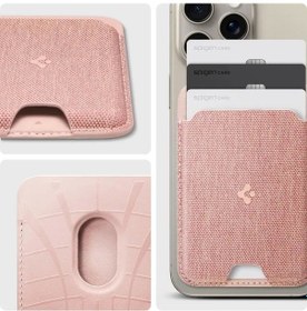 Resim Spigen Valentinus Magfit İphone Uyumlu 14, 13, 12 İçin Manyetik Cüzdan Kartlık 3 Kartlı Fabric Rose Gold 