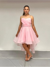 Resim Butikhappykids Kız Çocuk Abiye Pembe Taş Kordon Askılı Kalp Yaka Kuyruklu Şifon Abiye Elbise 10-15 Yaş Pembe 