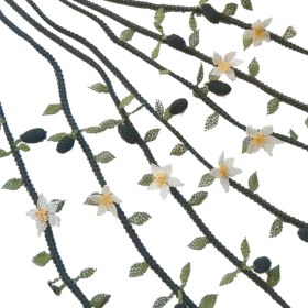 Resim Soma Kadın Atölyesi Zeytin Gözlük Ipi Çiçekli Elişi Iğne Oyası 85 cm Beyaz-Siyah 