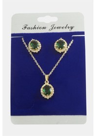 Resim Flzdgnkr Oval Zirkon Taşlı Set Kolye-yeşil Çok renkli 63792676 