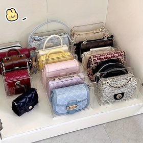 Resim Şeffaf Plastik Genişletilebilir Çanta ve Evrak Çantası Organizatör Rafı - Çok Bölmeli Gardırop Dolap Depolama Bölmesi için El Çantaları, Dosya Çantaları, Klaplar - Dayanıklı Yer Tasarrufu Tasarımı, Cüzdan Saklama Organizatörü, Gardırop Düzenleme, Sağlam Yapı, Raflar Arası Ayırıcılar 