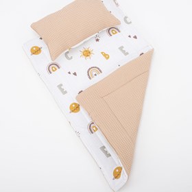 Resim Alt Açma Matı ve Yastık - Çift Taraflı - Kumsal Beji Petek - Galaksi ve Harfler 