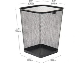 Resim Teknocan Marketing Reader Mesh Çöp Kovası, Atık Kağıt Sepeti, Kare, Ofis, Metal Örgü, 9.8 "u x 9.8" G x 12.25" H, 4'lü Set, Siyah 