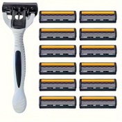 Resim 3'lü paket Premium Erkek Güvenlik Tıraş Seti - Keskin 3 Katmanlı Bıçaklar, Ergonomik Tasarım, Pürüzsüz Tıraş, Paslanmaz Çelik Başlık, Değiştirilebilir, Sakal, Kaş, Koltuk Altı ve Bacak Tüyleri Kesme İçin, Plastik Sap 