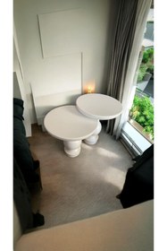 Resim Simillo Home&Living Wood Wooden Ahşap Beyaz Renk 2'li Set Fitilli Mantar Yan Sehpa Modern Fiskos / Zigon Sehpa 