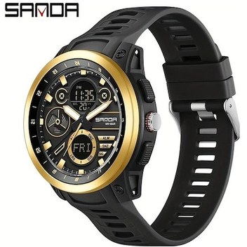 Sunshine022 Sanda Erkek Spor Kronograf Suya Dayanıklı Şok Emici Aydınlatmalı Siyah Altın Diğer