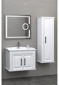 Resim Milano 80 Cm Banyo Dolabi Mercekli Led Ayna - Beyaz (Boy Dolap Dahil) Çok Renkli 