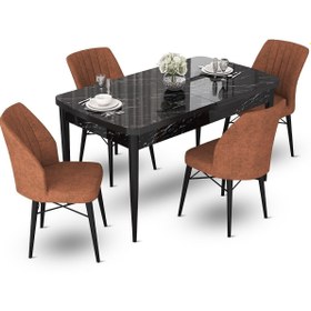 Resim Canisa Concept Fer Serisi 70x114 Açılabilir Siyah Mermer Desen Masa Takımı Ve 4 Kiremit Sandalye 