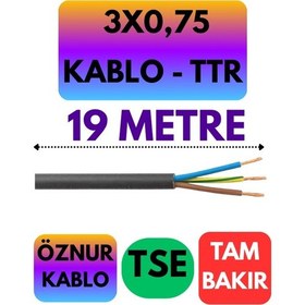 Resim Öznur 3x0,75 Ttr Kablo Siyah Metre Seçenekli - 19 Metre 