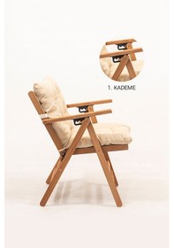 Resim Meya Dekor Minderli Loretta Masa Sandalye Seti 2+1 Ahşap Bahçe Balkon Teras Katlanır Set 60x80 Masa Ahşap 