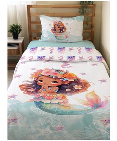 Resim Evmila Deniz Kızı Desenli Nevresim Takımı - 160x220cm Nevresim +50x70cm Yastık Kılıfı+100x200cm Çarşaf 
