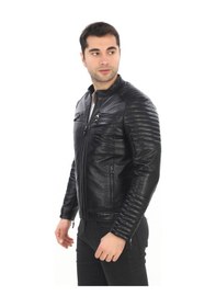 Resim New Zaya Leather Erkek Biker Deri Ceket - 