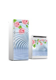 Resim Buzdolabı Ve Bulaşık Makinası Beyaz Eşya Sticker Kaplama 3d Tünel Pembe Gül 