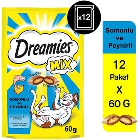Resim Dreamies Mix Somonlu ve Peynirli Kedi Ödül Bisküvisi 12 x 60 G 