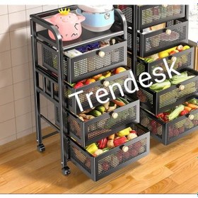Resim Trendesk 4 Katlı Metal Beyaz Çekmeceli Tekerlekli Patates Soğan Sepeti Sebze Meyve Sepeti Sebzelik 
