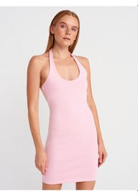 Resim Dilvin 91508 Halter Yaka Mini Elbise-toz Pembe Toz Pembe 