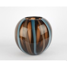 Resim Mikasa Moor Kahverengi Mavi Şeritli Cam Vazo 24x26cm Mavi 