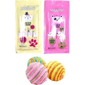 Resim Mhauw Tavuk ve Somon Aromalı Kedi Ödülü 4 x 15 G 2'li + 3'lü Kedi Topu 