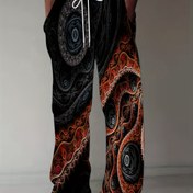 Resim Erkekler için Vintage Esintili Bol Düz Paça Pantolonlar, Cesur Dönen Baskı - Günlük Polyester Pantolonlar, Makinede Yıkanabilir, Günlük Kıyafetler İçin İdeal 
