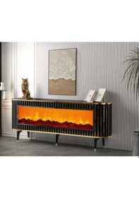 Resim Bera Sonata - Gold Şömineli Gamze Tv Sehpası Gold - Siyah 