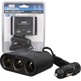 Resim Olesson 1653 12-24V Çift USB + Type-C Girişli 100W 70CM Kablolu 3'lü Araç Çakmak Çoklayıcı 