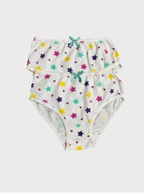 Resim elmas kids Kız Çocuk %100 Pamuklu Beyaz Yıldız Desenli 2 li Slip Külot 