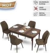 Resim Canisa Mun Serisi, 80x132 Açılabilir Mdf Barok Ahşap Desen Mutfak Masası Takımı, 4 Kahve Sandalye 