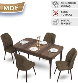 Resim Canisa Mun Serisi, 80x132 Açılabilir Mdf Barok Ahşap Desen Mutfak Masası Takımı, 4 Kahve Sandalye 