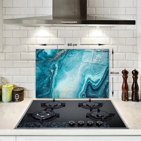 Resim Decorita Cam Ocak Arkası Koruyucu | Gold Detaylı Turkuaz Desen | 40CM x 60CM 