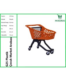 Resim G25 Plastik Çocuk Market Alışveriş Arabası 25 Litre Kırmızı 