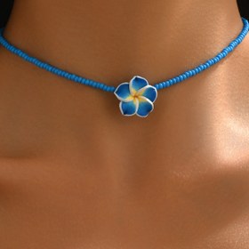 Resim 1 Adet Erkek Bohem Mavi Cam Boncuklu Beyaz Hibisküs Çiçekli Kolye - Hafif Yazlık Plaj Takısı, Günlük Kullanım ve Partiler İçin Yıl Boyu Çok Yönlü Aksesuar 