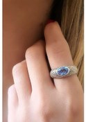 Resim Mavi Topaz Taşlı Gümüş El Işi Yüzük 