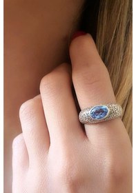 Resim Mavi Topaz Taşlı Gümüş El Işi Yüzük 
