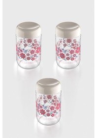 Resim Renga Flora Desenli 660 Ml 3'lü Cam Kavanoz Seti 132079 Bej Bej 