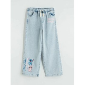 Resim LC Waikiki Lcw Kids Mavi Wideleg Stitch Baskılı Kız Çocuk Jean Pantolon 