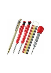 Resim Mufunye İşaretleyici Yedeği, Karbür Çizme Aleti Ve Mimar Marangozluk İşaretleyicisi İçin Otomatik Merkez İşaretleme Aracı İle İnşaat İçin 2 Marangoz Kalemi Seti 