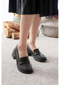 Resim Kadın Melina Siyah Cilt 6 Cm Topuklu Loafer Ayakkabı Siyah Siyah 