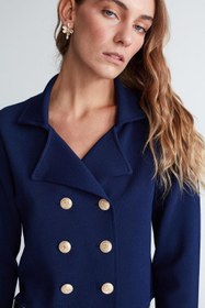 Resim Styleboom X Peraluna KATHY BLAZER Çelik Örgü Crop Kruvaze Blazer Kadın Triko Ceket - Lacivert - Lacivert / L 