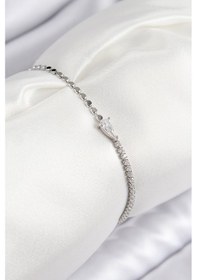 Resim Pirinç Zirkon Taşlı Damla Model Ezme Zincir Gümüş Renk Kadın Bileklik - Tj-bb7590 Beyaz 