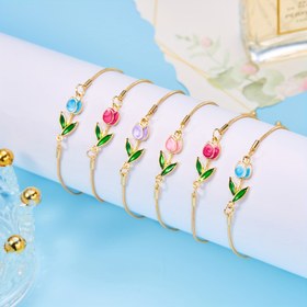 Resim Günlük giyim ve parti için şık ve sevimli tarzda, renkli damlayan yağlı lale bilekliği, moda yaratıcı yengeç tokalı zincir, bayanlar için ideal hediye fikri 