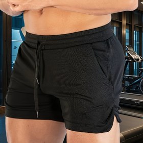 Resim Men's Solid Şort Cep Detaylı, Yaz İçin Rahat Elastik Bel Şeritli Şort 