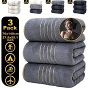 Resim 3 Adet Ultra Yumuşak Koral Kadife Havlu - Süper Emici, Hızlı Kuruyan, 70x140cm (27.5x55.1 İnç), Çizgili Tasarım ve Aksanlar, Spa Kullanımı, Hızlı Kuruyan Havlular | Peluş Havlu Dokusu | Yumuşak Emici Havlular 