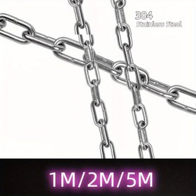 Resim 304 Paslanmaz Çelik Ağır Hizmet Zinciri, 1m/2m/5m - Kaldırma, Giysi Kurutma, Korkuluklar & Hırsızlık Önleme Güvenlik için Kaynaklanmamış Kağıt Klipsi Bağlantıları, Dayanıklı Metal Yapı 