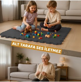 Resim Tatami Zemin Çocuk Odası Halı Ses Yalıtımlı Karo Mat Siyah 50cm 