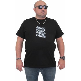 Resim Moc Grande Mocgrande Erkek Büyük Beden Sıfır Yaka Tişört Panic 24135 Sıyah-Sıyah Siyah 