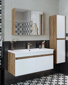 Resim RoomArt Lavabolu Atlantik-beyaz Mat Mdf 100 Cm Banyo Alt Dolap + Aynalı Üst Dolap + Boy Dolap 
