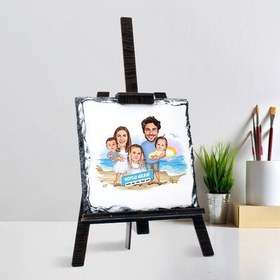 Resim 3 Çocuklu Tatildeki Aile Karikatürlü Şövalye Ayaklı Taş 