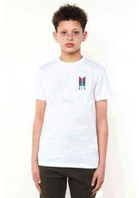 Resim Bts Göğüs Logo Baskılı Unisex Çocuk Beyaz T-Shirt (534776547) 