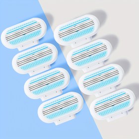 Resim 1 Sap + 8 Bıçak Başlığı / 8 Bıçak Başlığı, Kadınlar için El Tüy Alma Makinesi, 3 Katmanlı Paslanmaz Çelik Bıçaklar ve Değiştirilebilir Güvenli Jilet Başlığı 