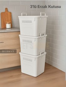 Resim 3 Lü Set Soğanlık Sepet Havalandırmalı Erzak Kutusu Bpa Free Sebzelik Saklama Kutusu Beyaz 90 Lt Beyaz 